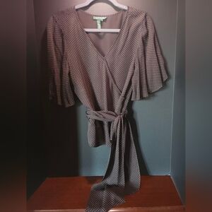 Ralph Lauren Dark Brown Polka Dot Wrap Blouse